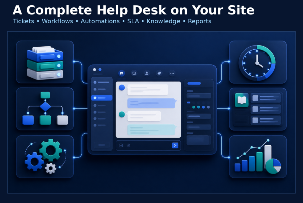 Complete on-site help desk with tickets, workflows, automations, SLA, knowledge, and reports