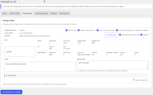 Uploads to S3 storage path dashboard showing synchronization controls and inventory status